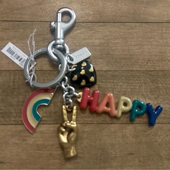 Coach Rainbow Happy Peace Heart Multi Charm Keychain Fob Bag Charm - Picture 1 of 6